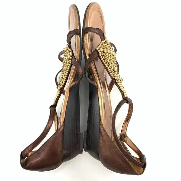 Jessica Simpson sandals 9.5 39.5 gloria bronze suede t-strap Bohemian wedge - Picture 9 of 15